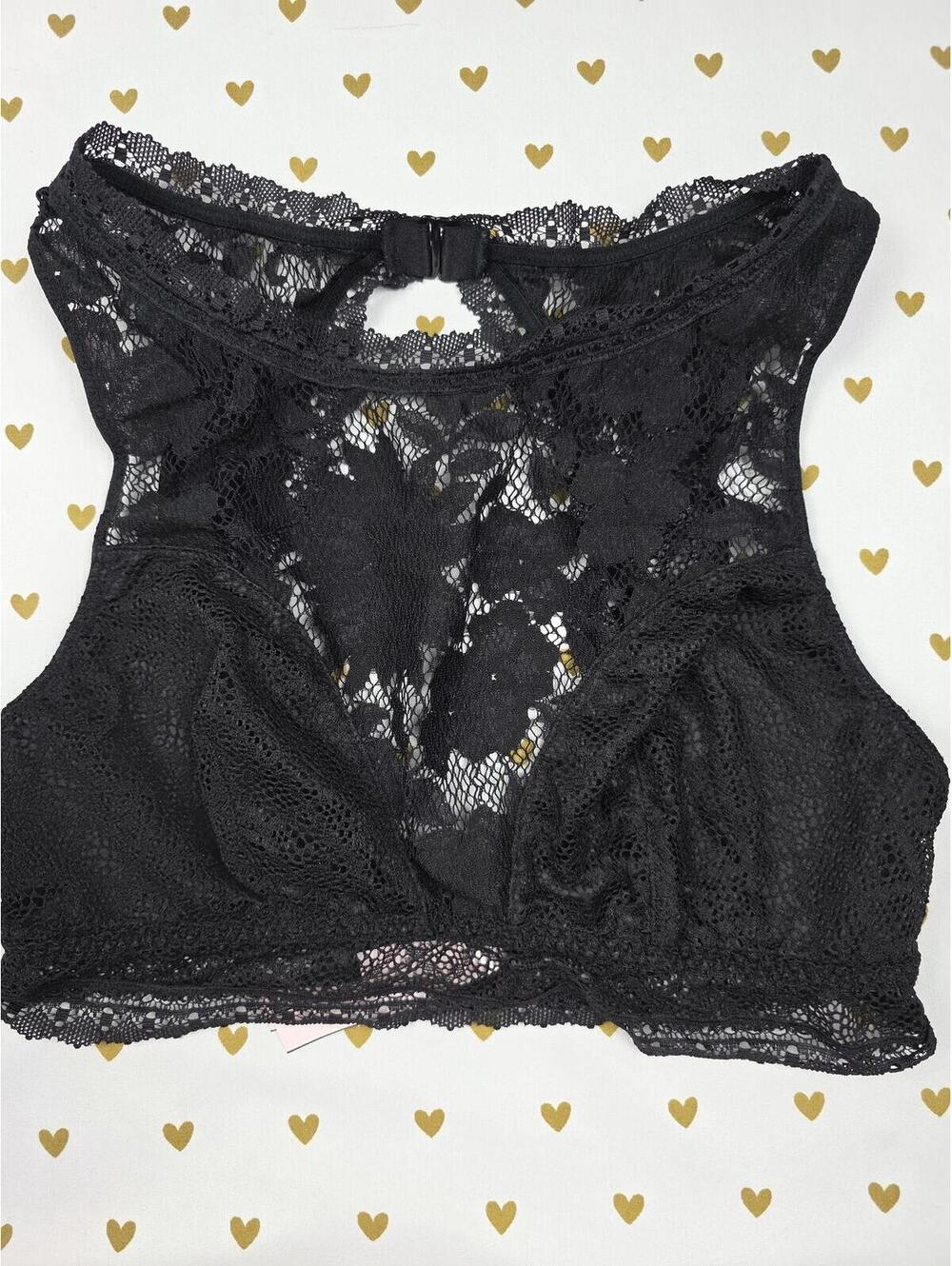 Victorias Secret Black High Line Lace Sexy MEDIUM Bralette Bra Top Tank